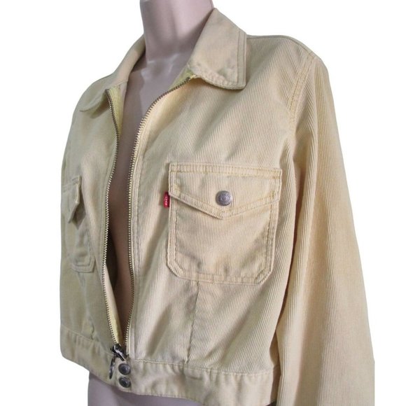 Levi's Yellow Corduroy Cropped Jacket Jr Lg Zip Front Small e Red Lable GUC - Picture 1 of 16